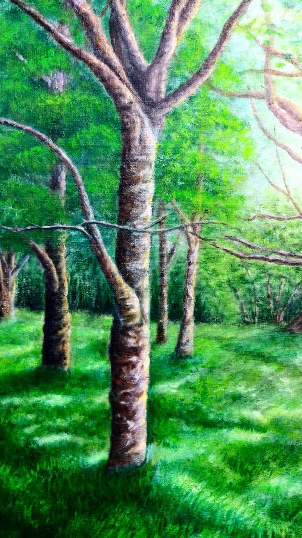 「公園の風」F20油彩画 油絵 絵画 風景画 原画