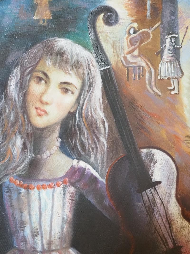 【値下げ】人物画　油絵　織田広比古　F6号　音楽会　額付き　手描き　肉筆