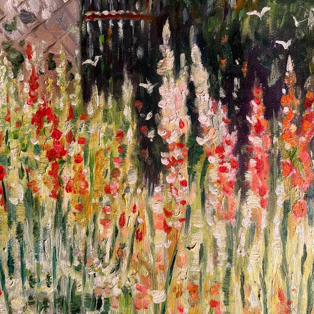 手書き油絵 クロード・モネ グラジオラス 額付き 肉筆絵画 インテリア 油彩画