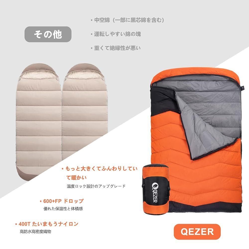 寝袋 二人用 超軽量のペア寝袋 キャンプ、ハイキングに適しています 箱無し