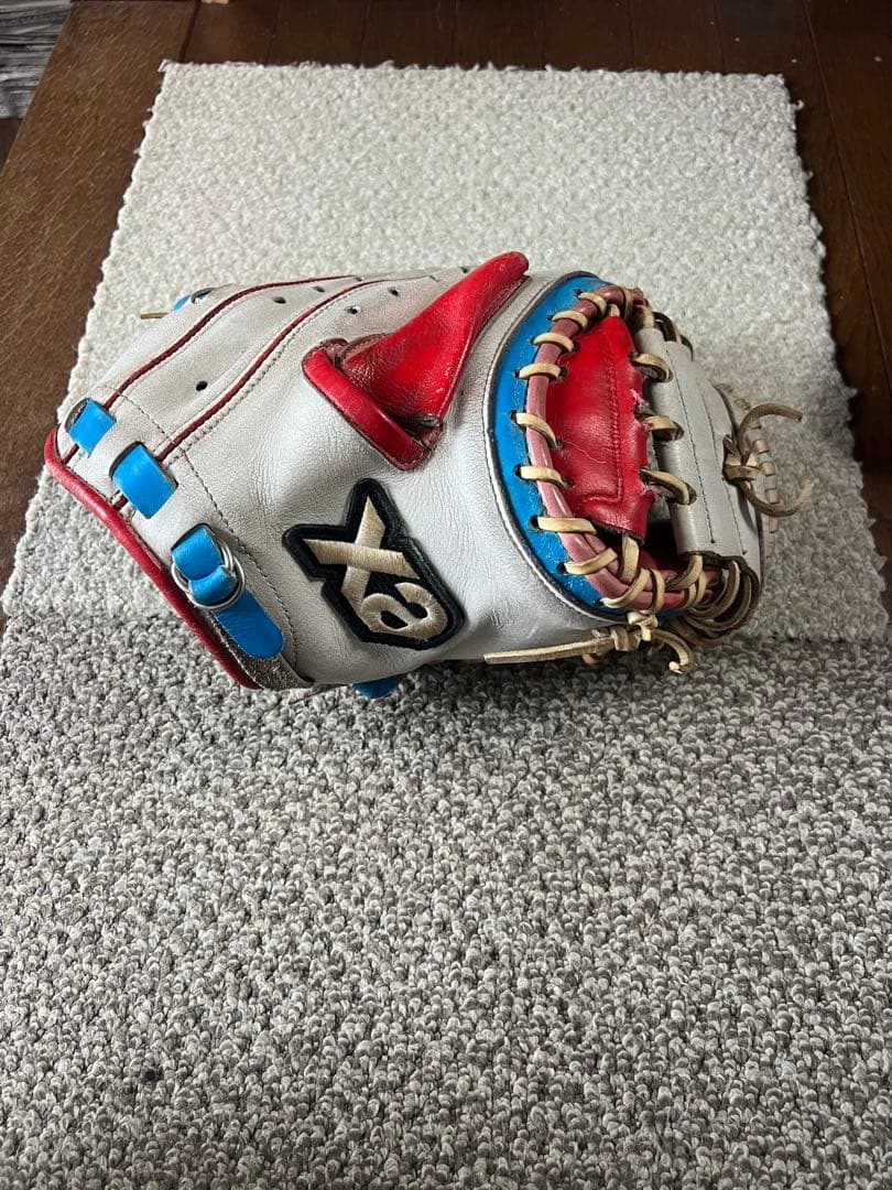 軟式　キャッチーミット　ホワイト/レッド/ブルー　ザナックス