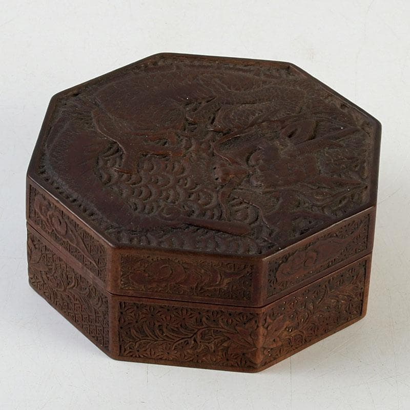 茶道具　唐木製　龍彫　八角香合　V　9507