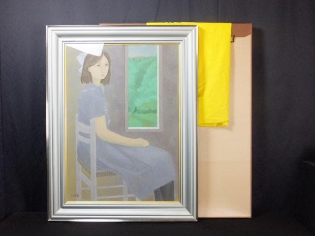 橋本弘安　落款印譜 共シール『窓辺』 日本画　紙本に岩絵具彩色 1011W