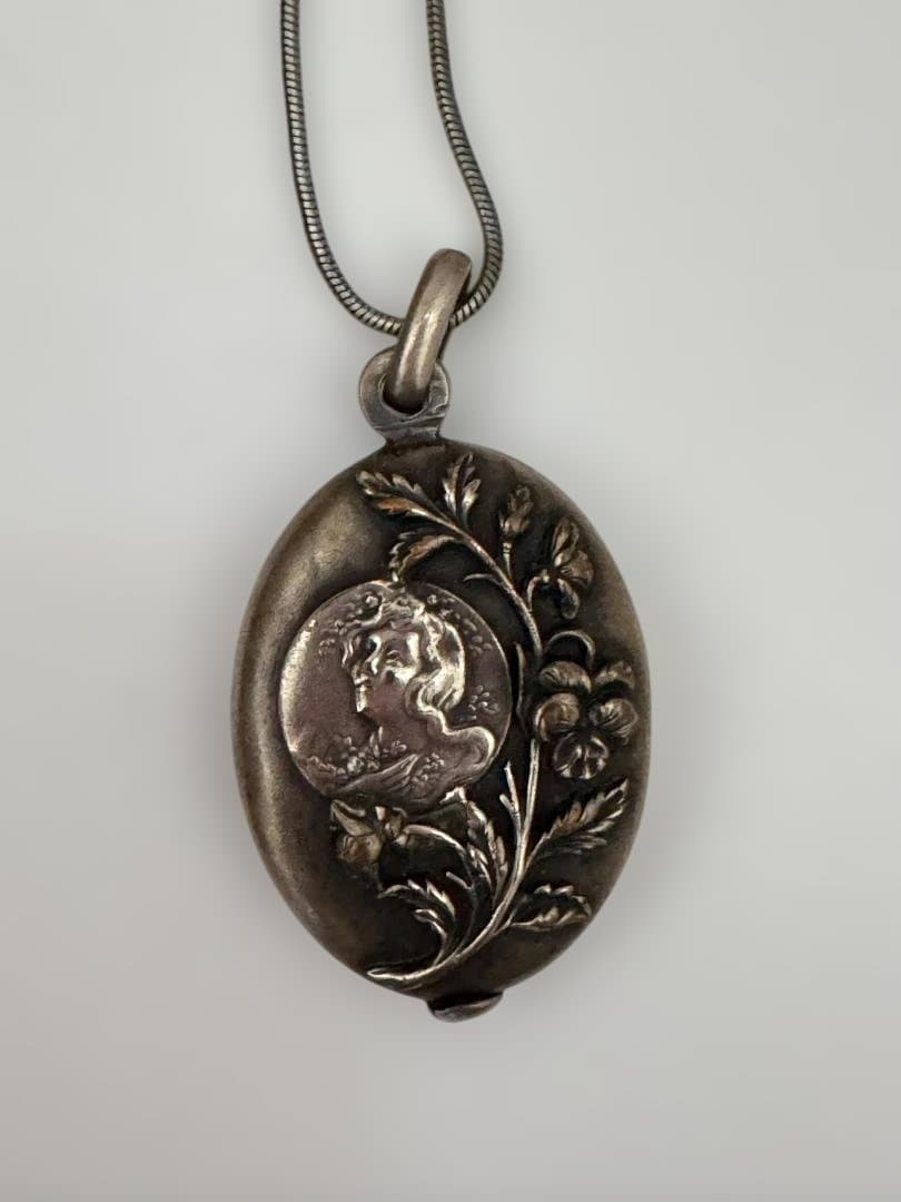 フランス アンティーク アールヌーボー様式 スライド式ミラー シャトレーン