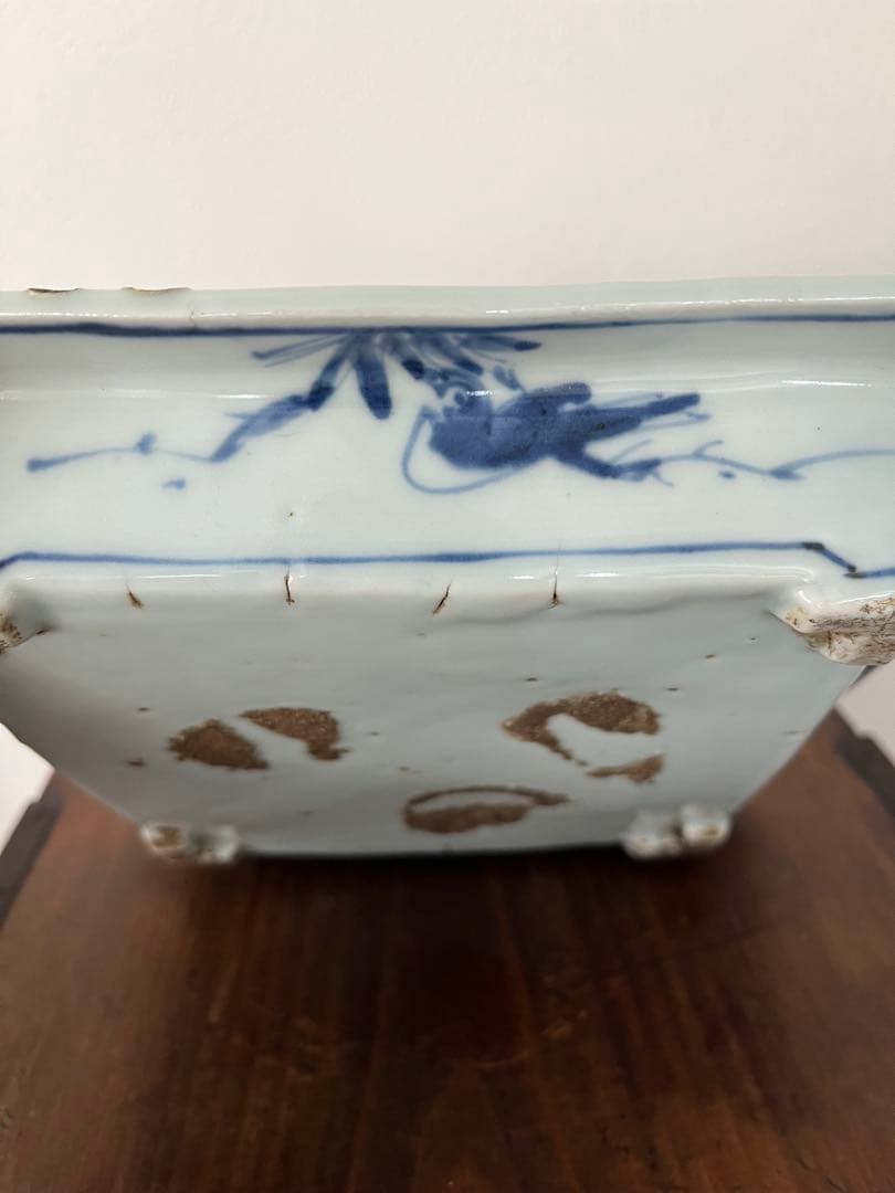 希少　中国古美術明時代　天啓古染付　牛車翁　紗綾紋　隅切角皿　古伊万里　清朝期