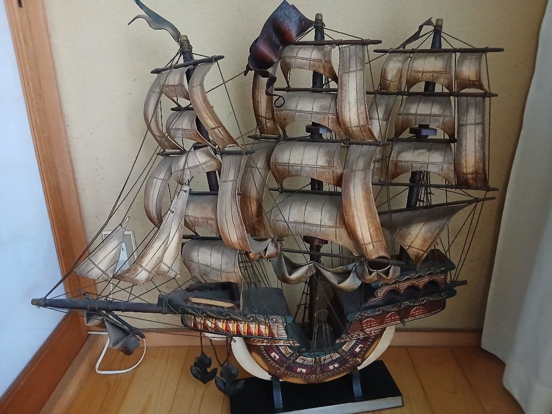 木製帆船モデルスタンド付き