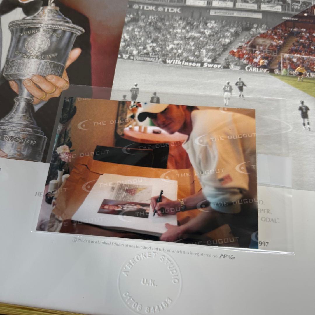 ベッカム　直筆サインアート　マンチェスターユナイテッド　ザ・ダグアウト　新品