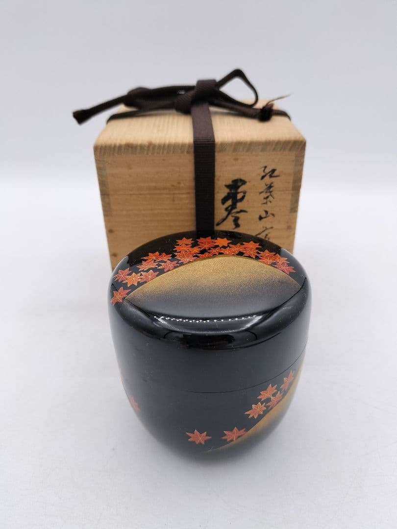 c685 棗 紅葉山蒔絵 堂畑勝峰 木箱 茶道具 古物
