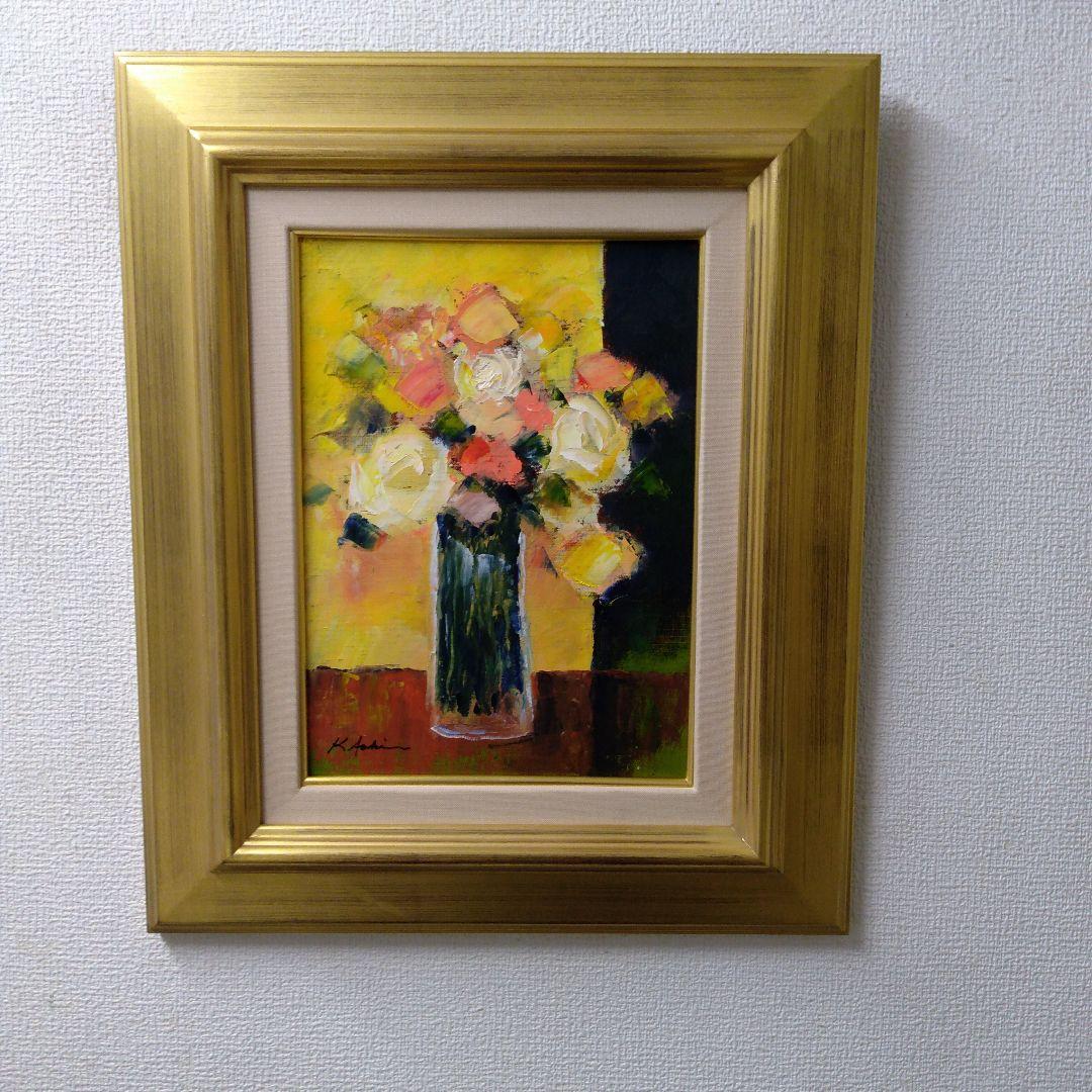 肉質油絵　立て　F4　ガラスの器　額装仕上げ品