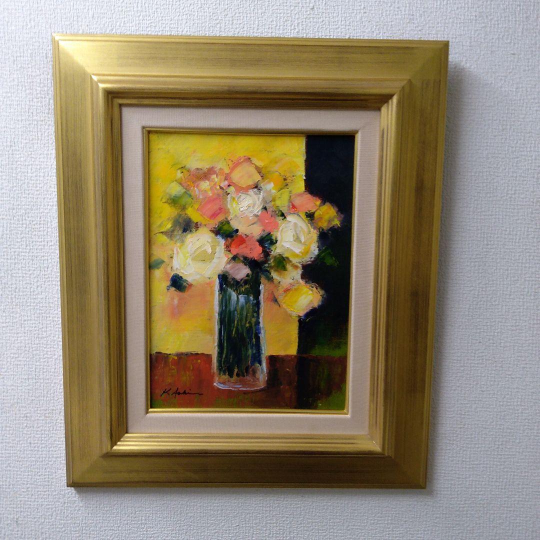 肉質油絵　立て　F4　ガラスの器　額装仕上げ品