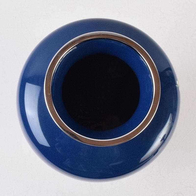 七宝焼　紺釉　四君子文　花瓶　共箱　F　R9167