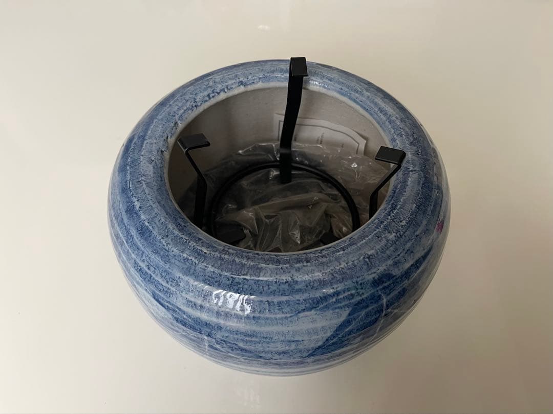 新品★未使用　火鉢+火箸+五徳+灰の4点セット　染付　紅葉　昭和レトロ