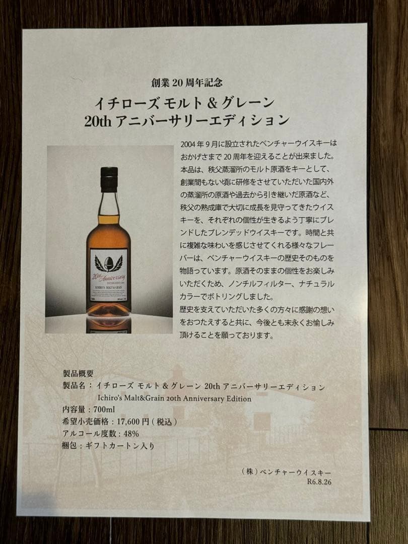 イチローズモルト & グレーン 20th アニバーサリーエディション 新品