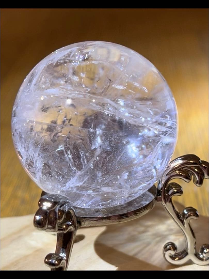 天然石　ファントム入り　アゼツライト　スフィア　　40.7㎜　台座付き