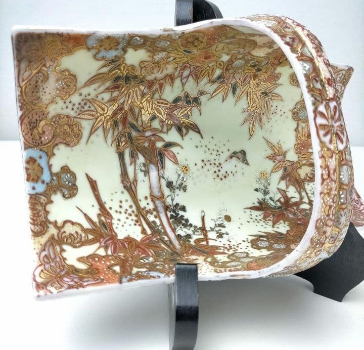 まぼろしの1品★加藤春光 盛上竹花蝶々文竹型鉢