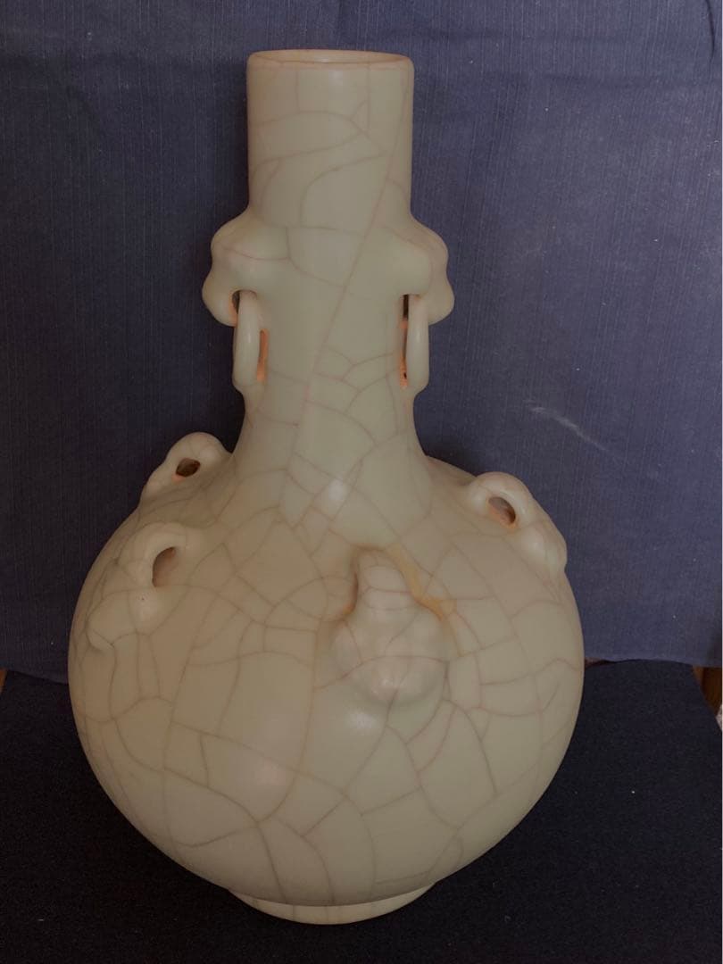 七官青磁　双蝙蝠耳天球瓶　北宋青磁