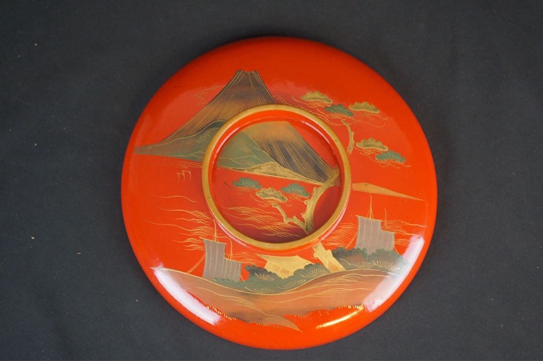 富士山 松蒔絵 大平鉢 木製漆器 箱付