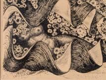 【真作】版画　宮下登喜雄　銅版画　裸婦と花々　モダンアート　Y162