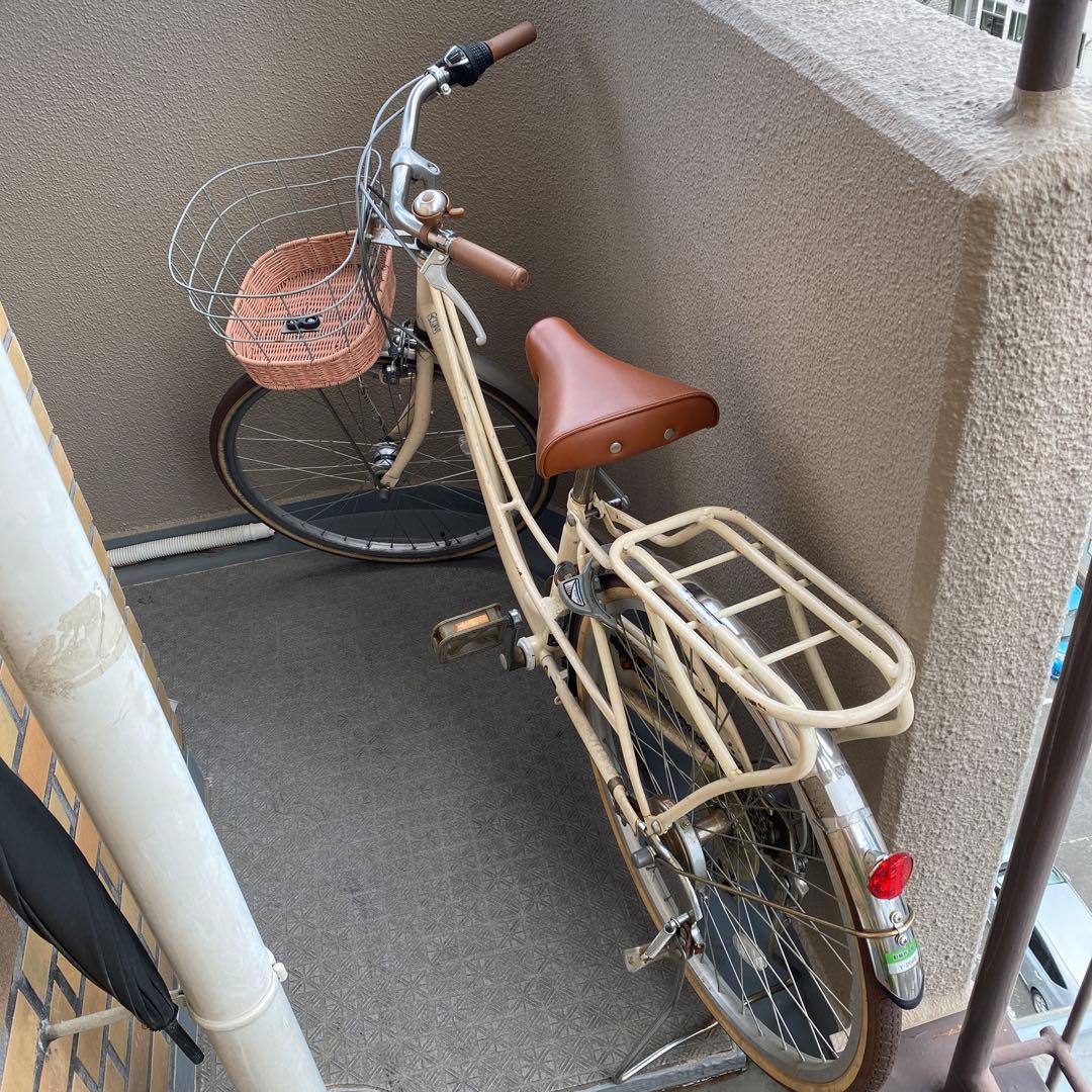 子供用自転車 クリーム色 前カゴ付き