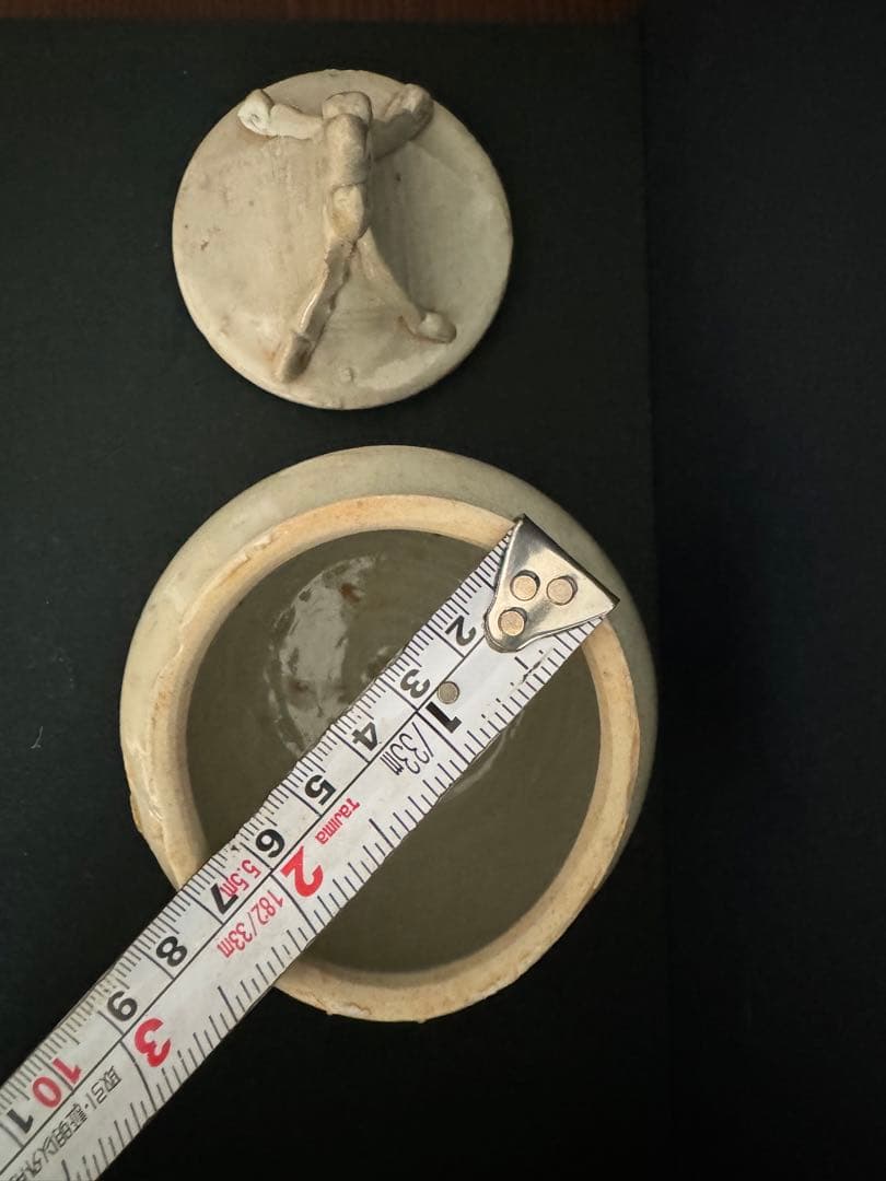 中国骨董　漢　青磁神亭小壺　蓋付き　茶入　茶壺　唐物　収蔵品　古美術(N-10)