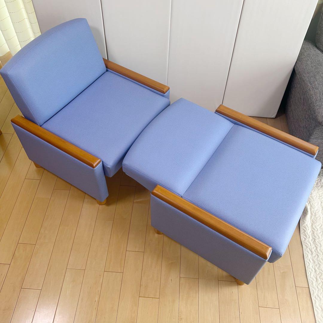 NAIKI ナイキ　ロビーチェア　ソファベッド　ライトブルー　リクライニング①