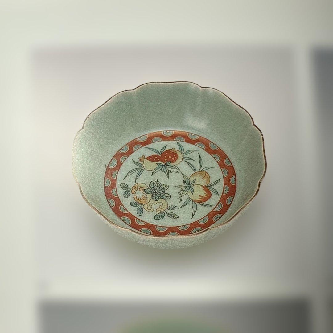 紫田コレクション！　1700年〜1740　青磁三果文輪花鉢　五客　図録掲載品