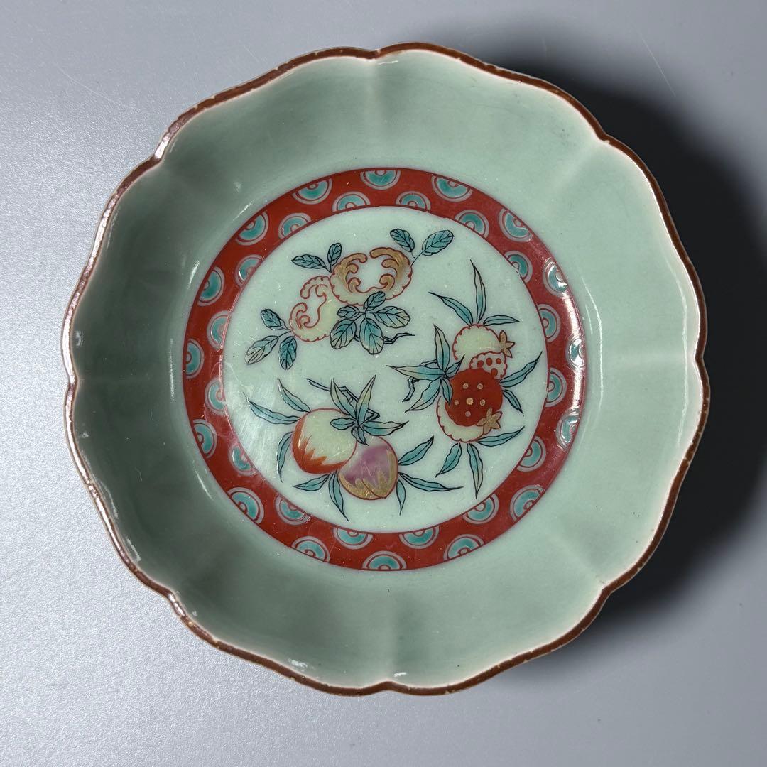 紫田コレクション！　1700年〜1740　青磁三果文輪花鉢　五客　図録掲載品