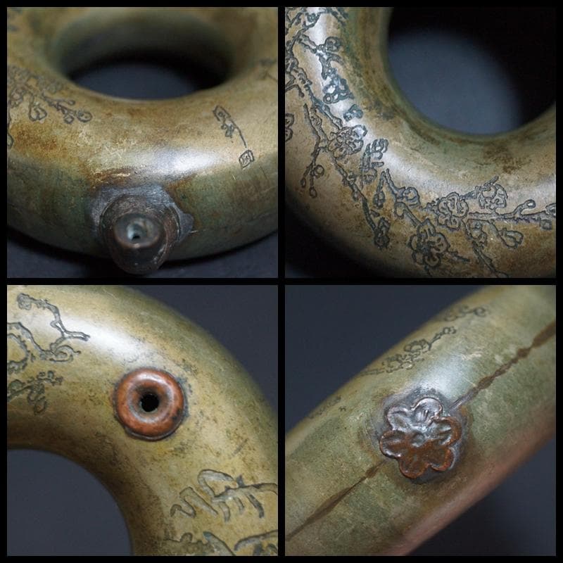 古銅製 金工細工 刻『静而康』古梅図 在銘 水滴 水注 書道具 古董 文法四宝