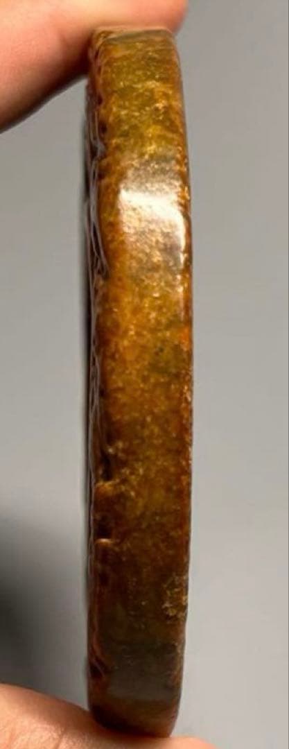 文房逸品古玉浮彫り 四神獣紋 円形 玉硯筆添文鎮