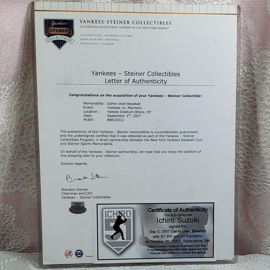 【イチロー】◆『2007年 200本安打達成試合 実使用ボール』 直筆サイン入◆