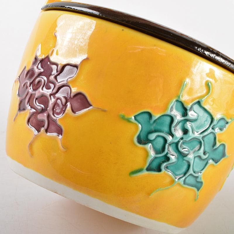 茶道具　京焼　手塚祥堂造　黄交趾　手桶茶入　共箱　M　R5787