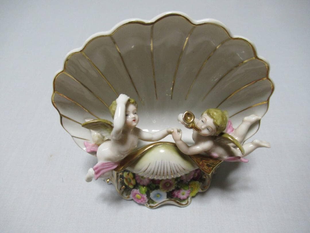 '47年頃日本製輸出品◆磁器製瀬戸ノベルティ CHIKUSA『天使と貝と花』置物