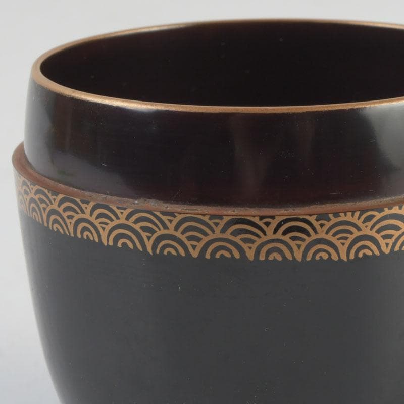 茶道具　黒漆　鶴蒔絵　中棗　共箱　V　9690