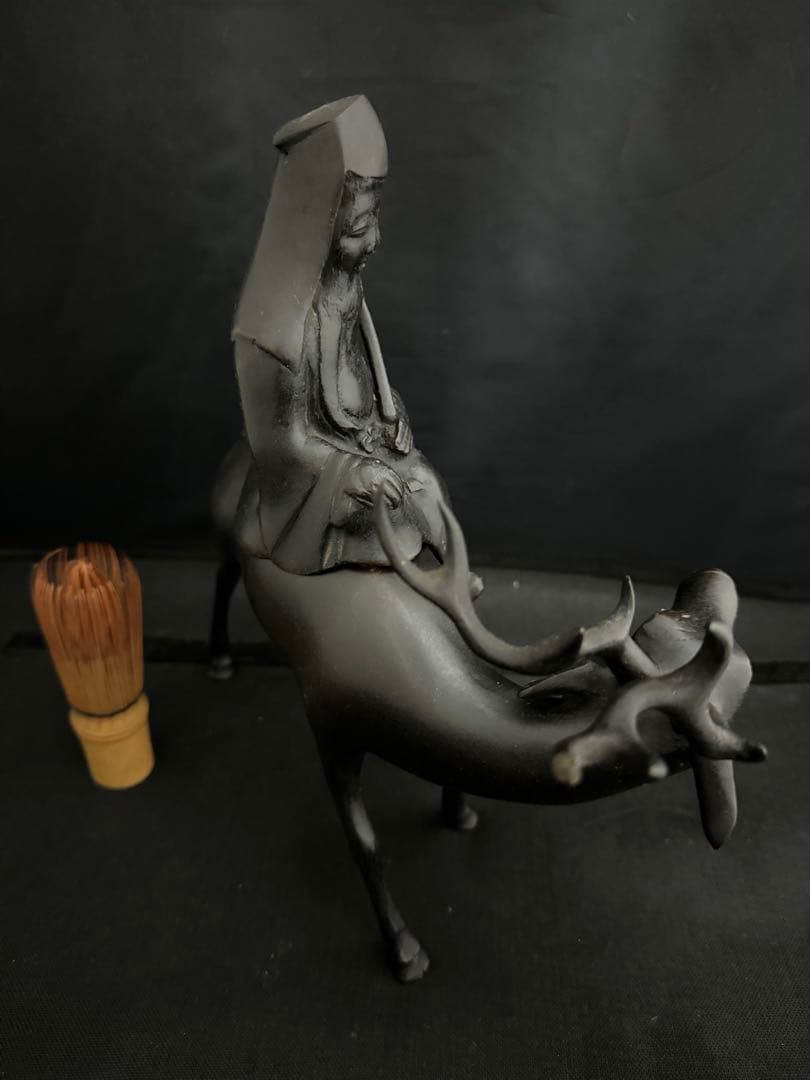 香炉 乗ったり 鹿　仙人　銅製 彫刻 置物 開運 風水 骨董 古美術 インテリア