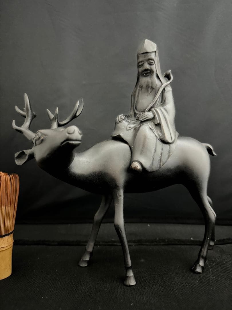 香炉 乗ったり 鹿　仙人　銅製 彫刻 置物 開運 風水 骨董 古美術 インテリア