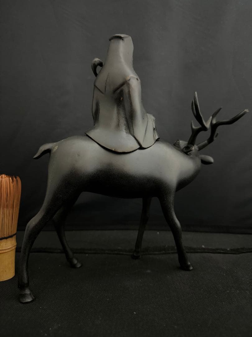 香炉 乗ったり 鹿　仙人　銅製 彫刻 置物 開運 風水 骨董 古美術 インテリア