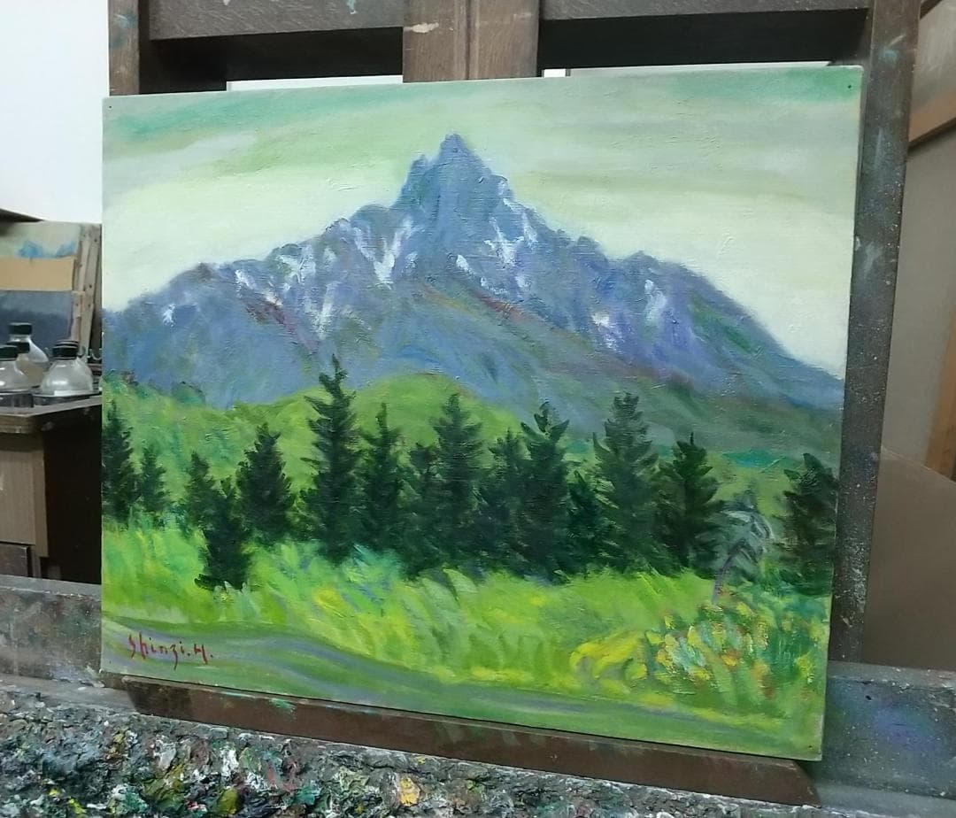 油絵 絵画 「利尻富士」F8 油彩画 風景画 アート 利尻山