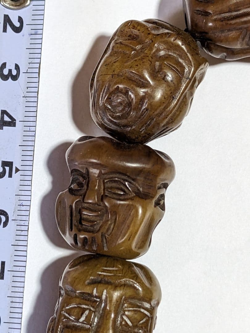 ♦チベット仏教美術 大数珠 人顔 四面 手彫り彫刻コレクション骨董品アンティーク
