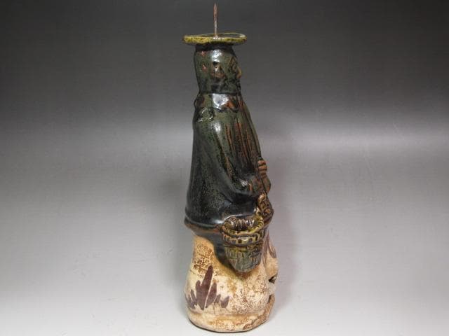 ★　北大路魯山人　織部　南蛮人　燭台★x588