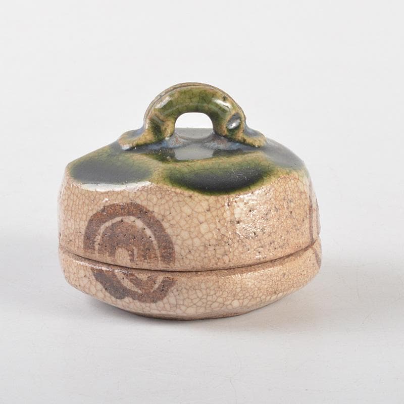 茶道具　織部焼　はじき織部　香合　極め箱　V　R5258