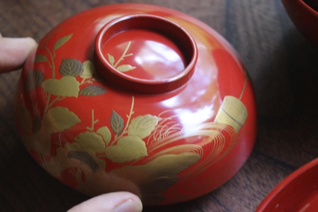 絵柄選択可！時代朱漆に優美な絵替風物蒔絵の映えるお椀8点（検輪島塗蒔絵椀