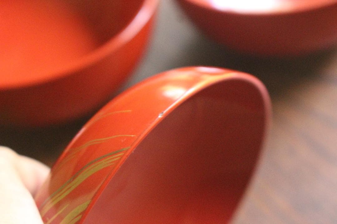 絵柄選択可！時代朱漆に優美な絵替風物蒔絵の映えるお椀8点（検輪島塗蒔絵椀