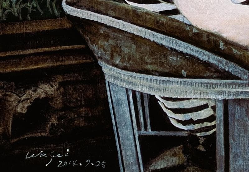 伊藤和生　藤田嗣治作「アトリエの自画像Ⅲ」白黒写真から油彩画にて模写 Ｆ20号