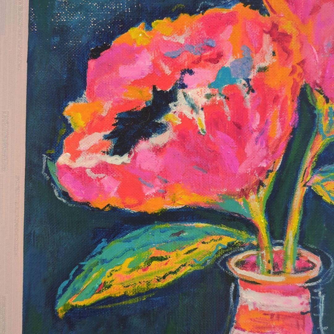 キャンバス油絵 　専用　花瓶に入れた二輪のお花