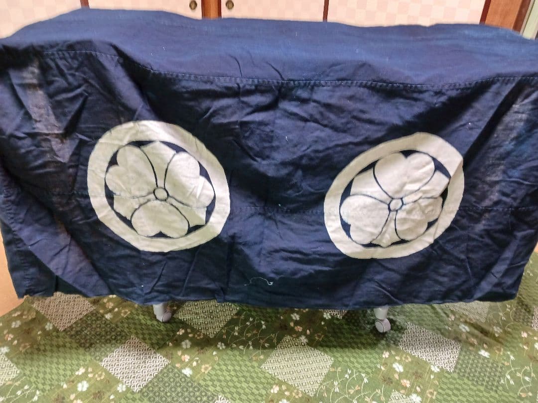 古布　油単　綿　濃紺　藍染　紋四つ　筒描き　一枚