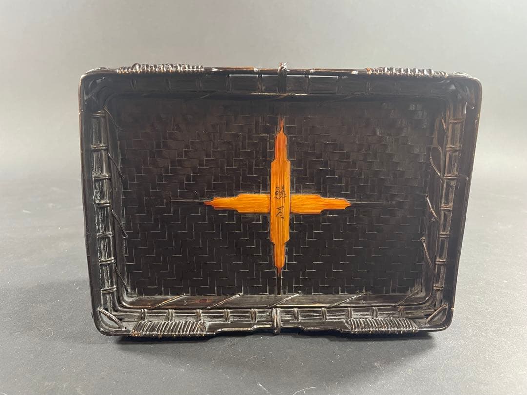 17 最終値下げ　和田鱗司 陶板入 唐物入 莨盆 共箱 竹網 煙草盆 竹工芸