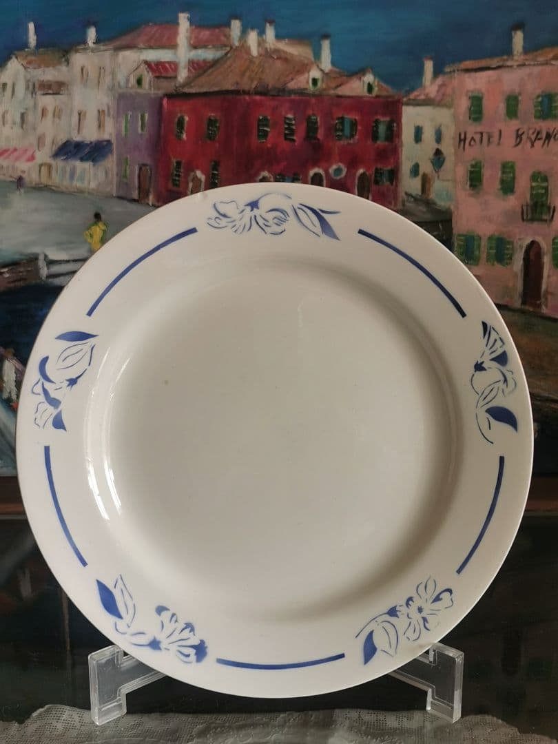 アンティーク クレイユモントロー インディゴの水仙 22㎝プレート２枚セット γ