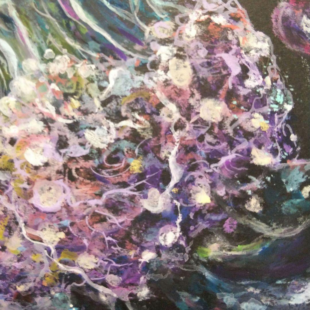 クラゲ 海月 海 深海 幻想的 原画 アート 絵画 画家 インテリア クレパス