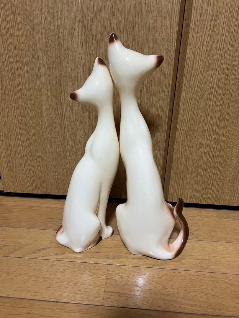 【希少】美品　シャム猫　陶器製置物　ペア　特大