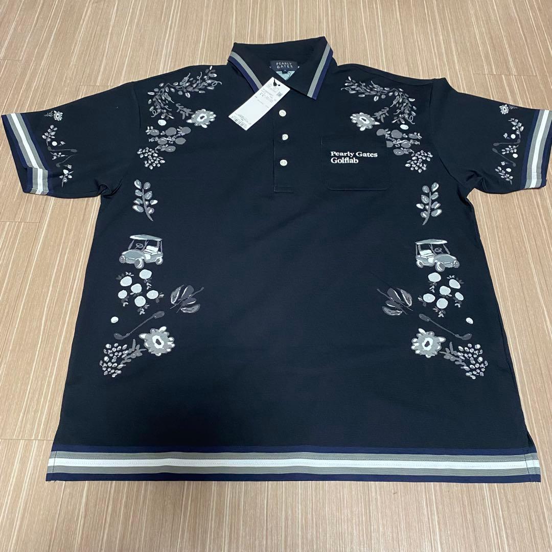 新品タグ付き　Pearly Gates 花柄ポロシャツ ネイビー　サイズL